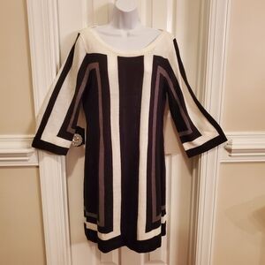 Roz & Ali Black and White Colorblock Midi Dress